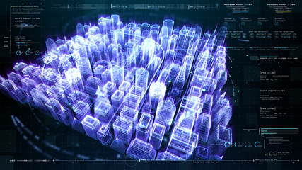 Aufkleber - Futuristic holographic city digitally generated image virtual reality matrix particles in cyber space background environment