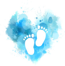 Blue Watercolor Heart With Baby Footprints