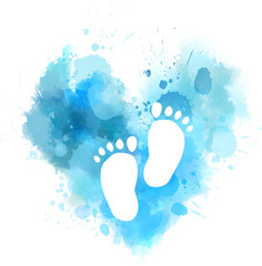 Blue watercolor heart with baby footprints