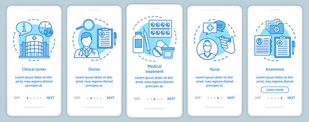 Wall Mural - medicine and healthcare onboarding mobile app page screen with linear concepts. call, select, pay, r