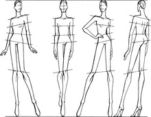 Vector set of different poses for drawing fashion illustrations. Template for sketches