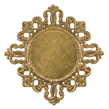 Openwork Basis For Cabochon Brooch Made Of Brass Isolated On White Background Closeup
