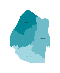  Vector isolated illustration of simplified administrative map of Eswatini (Swaziland). Borders and names of the regions. Colorful blue khaki silhouettes