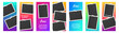 © cheremuha - PrintStory template kit for social media with bright gradient background. Set with empty photo frames. Mockup trendy concept set. Insta abstract editable banner pack. Instagram story backgrounds.