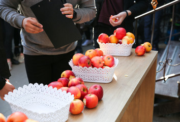 Wall Mural - Apples on the table. Red fruit. Healthy food.