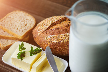 traditional bread loaf on lime wooden board