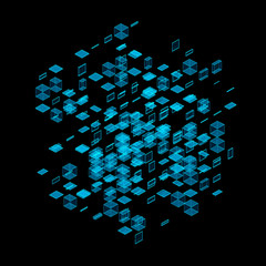 Poster - cloud of blue cubes on black