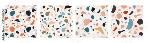 Fotomural Collection of Terrazzo seamless patterns with colorful rock fragments