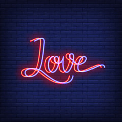 Love neon lettering with chromatic aberration effect