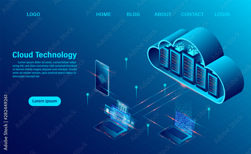 Cloud Computing Concept. Online computing technology. Big data flow ...
