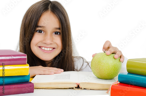 Back To School And Happy Time Cute Industrious Child Is Sitting