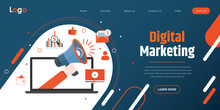 Web Template. Concept For Digital Marketing Agency, Digital Media Campaign Flat Vector Illustration 