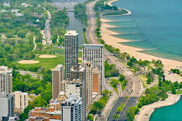 Wall Mural - Chicago city aerial view, Illinois, USA