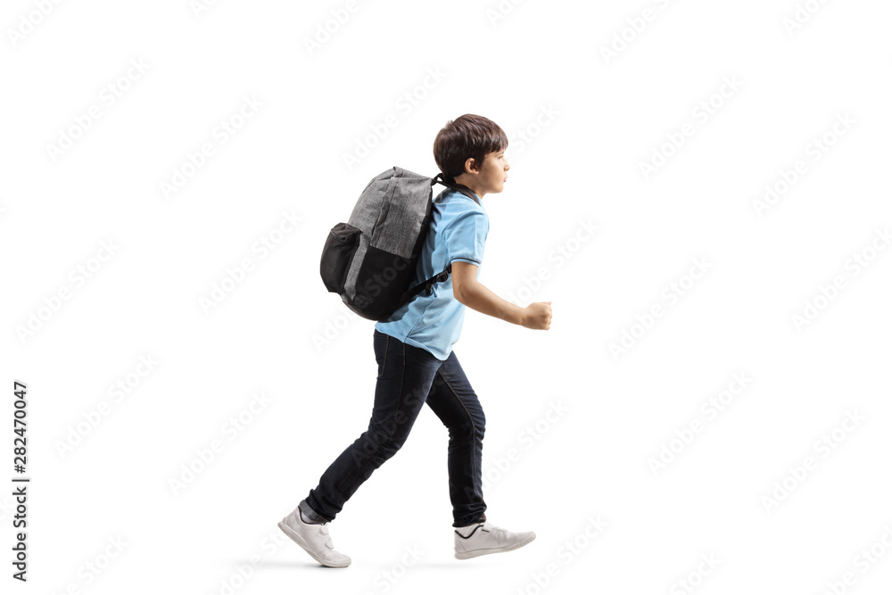 Schoolboy with a backpack running Stock Photo | Adobe Stock