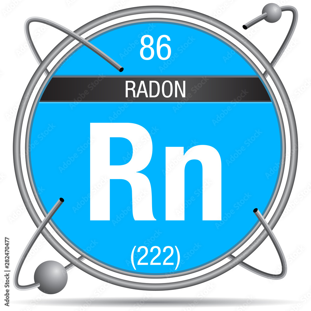 Radon symbol inside a metal ring with colored background and spheres ...