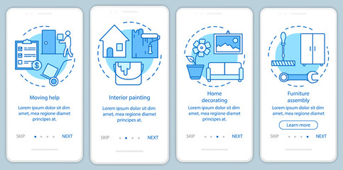 Wall Mural - home services onboarding mobile app page screen with linear concepts. interior painting. four walkth