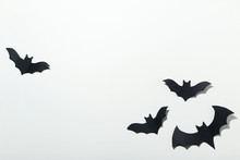 Halloween Paper Bats On White Background