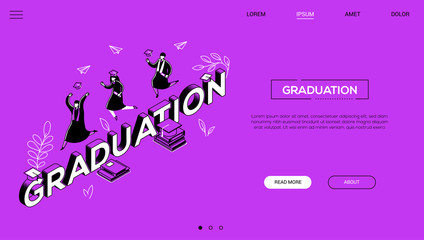 Sticker - Graduation concept - line design style isometric web banner