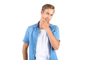 Sticker - Portrait of young man isolated on white background