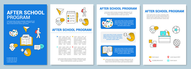 Wall Mural - After school program brochure template layout. Learning center. Flyer, booklet, leaflet print design with linear illustrations. Vector page layouts for magazines, annual reports, advertising posters