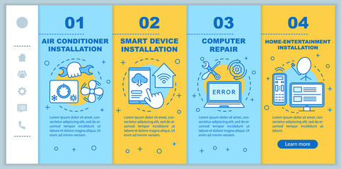 Home services for electronic devices onboarding mobile web pages vector template. Interior painting. Responsive smartphone website interface idea with linear illustrations. Color concept