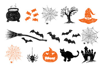 halloween symbols hand drawn illustrations