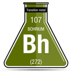 Sticker - Bohrium symbol on chemical flask. Element number 107 of the Periodic Table of the Elements - Chemistry