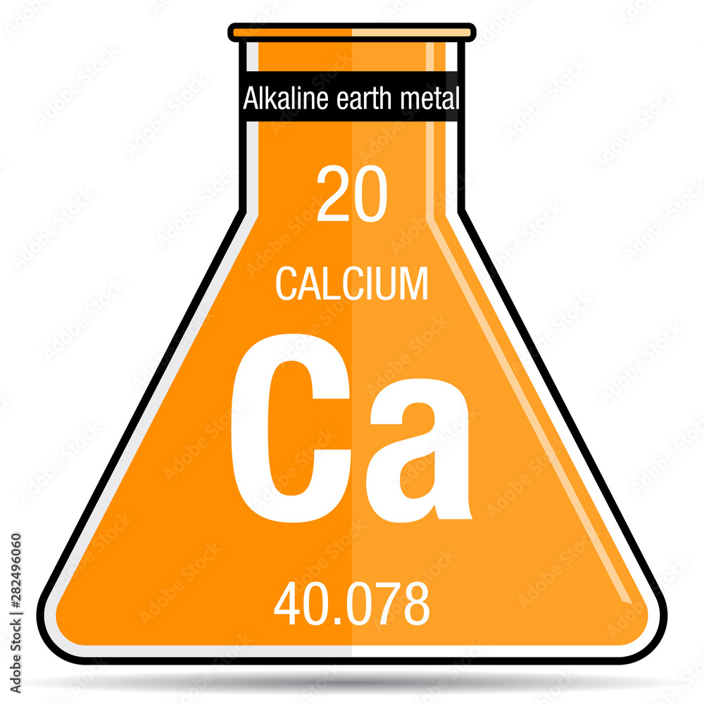 Calcium symbol on chemical flask. Element number 20 of the Periodic ...