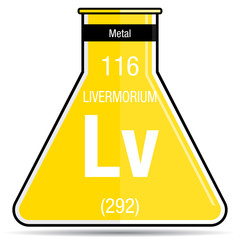 Sticker - Livermorium symbol on chemical flask. Element number 116 of the Periodic Table of the Elements - Chemistry