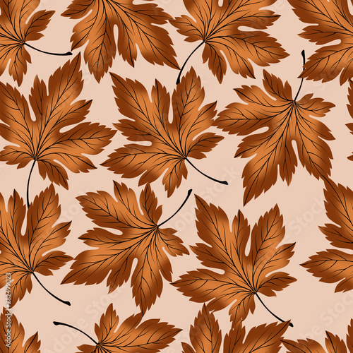 Autumn leaves with branches seamless pattern