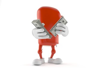 Poster - Boxing glove character counting money on white background