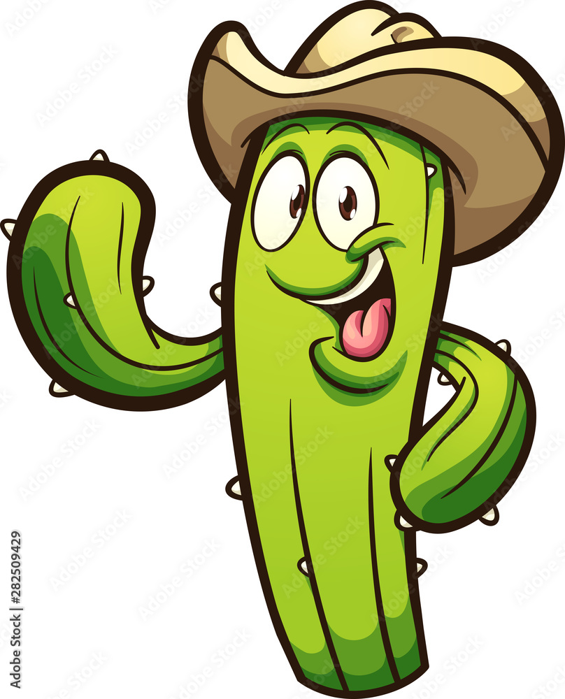 Happy cartoon cactus wearing a cowboy hat clip art. Vector illustration  with simple gradients. All in a single layer. Stock Vector | Adobe Stock