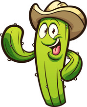 Happy Cartoon Cactus Wearing A Cowboy Hat Clip Art. Vector Illustration With Simple Gradients. All In A Single Layer. 