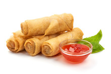 Chinese Traditional Spring Rolls, Isolated On White Background