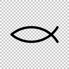 Christian symbol fish sign. Black icon on transparent background. Illustration.