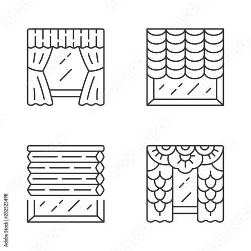 Window Blinds Linear Icons Set Austrian Cellular Shades Lace