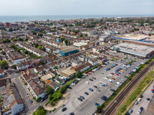Aerial Photo Of The Town Of Worthing, Large Seaside Town In England, And District With Borough Status In West Sussex, England UK, Showing Typical Housing Estates And Businesses On A Bright Sunny Day