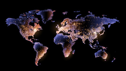 Wall Mural - vector. map on a black background. planet earth from space. flickering lights of cities and megaciti