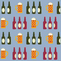 Wall Mural - Beer Fest hand drawn flat color vector seamless pattern