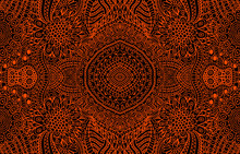 Psychedelic Ornamental Background. Red Lines On The Black Backdrop. Tribal Geometrical Pattern. Vector Art Illustration