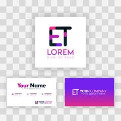 Wall Mural - Vector Purple Modern Creative. Clean Business Card Template Concept. TE Letter logo Minimal Gradient Corporate. ET Company Luxury Logo Background. Logo E for print, marketing, identity, identification