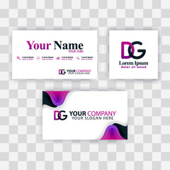 Wall Mural - Clean Business Card Template Concept. Vector Purple Modern Creative. GD Letter logo Minimal Gradient Corporate. DG Company Luxury Logo Background. Logo D for print, marketing, identity, identification