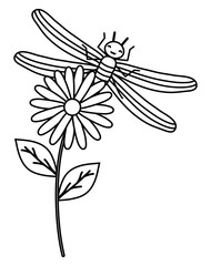 Sticker - flowers garden with little dragon fly kawaii character