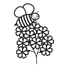 Sticker - flowers garden with little bee flying kawaii character