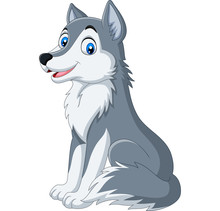 Cartoon Wolf Sitting On White Background