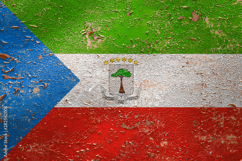 Fotografía National flag of Equatorial Guinea on old peeling wall background