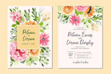 wedding invitation card with floral watercolor background