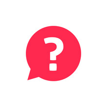 Question Mark Notification Bubble Speech Vector Sign, Flat Cartoon Red Question Or Answer Chat Message Balloon Icon Or Pictogram Isolated Image