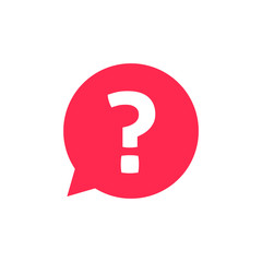 Wall Mural - question mark notification bubble notice speech vector sign, hint tip flat cartoon red question or a