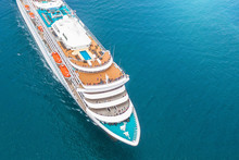 Nose Of The Cruise Ship In The Turquoise Sea. Concept Of Summer Sea Cruise Tours.